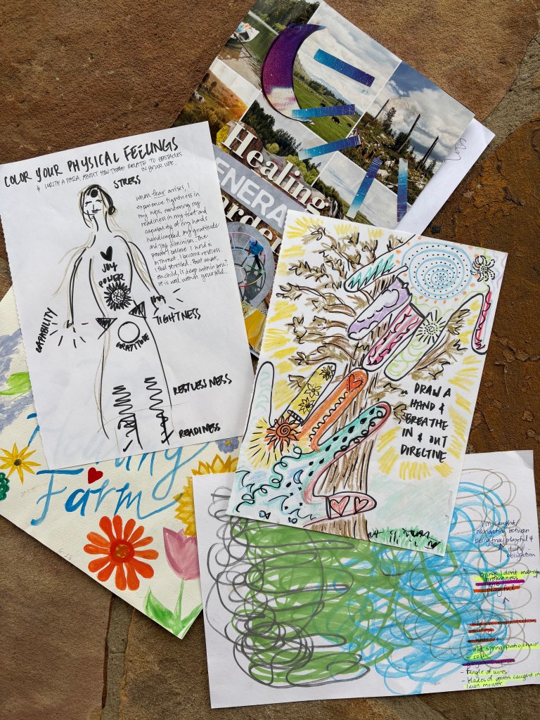 Drawing, scribbling and seeking, and guided creations aid in healing.